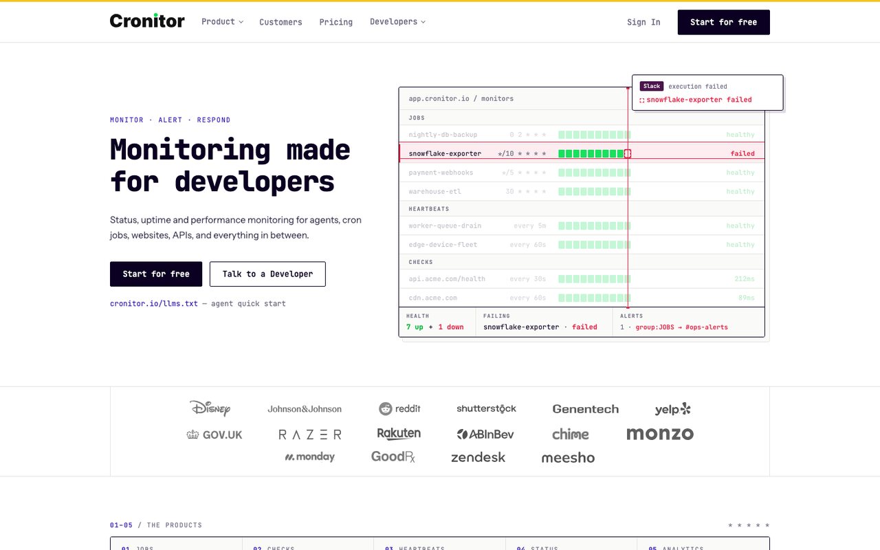 Cronitor homepage, October 2026