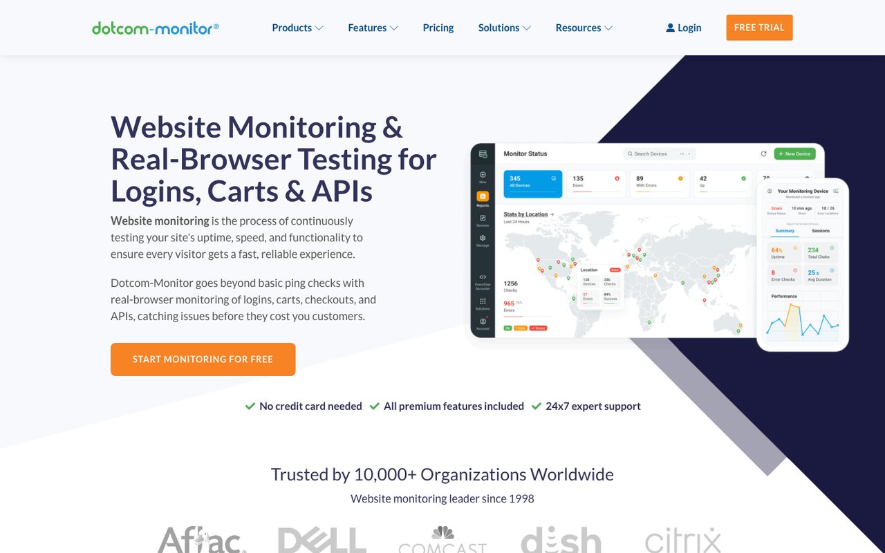 Dotcom-Monitor homepage, October 2026