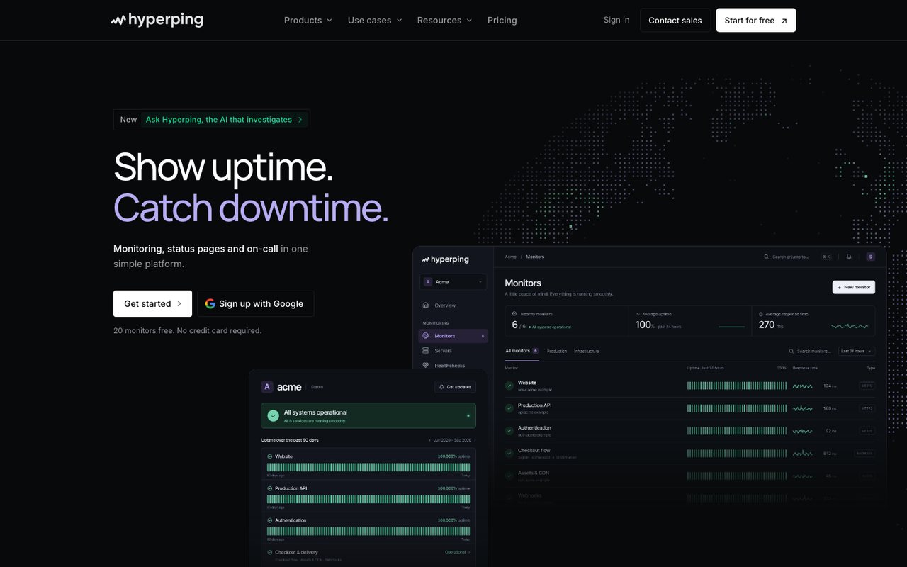 Hyperping homepage, October 2026