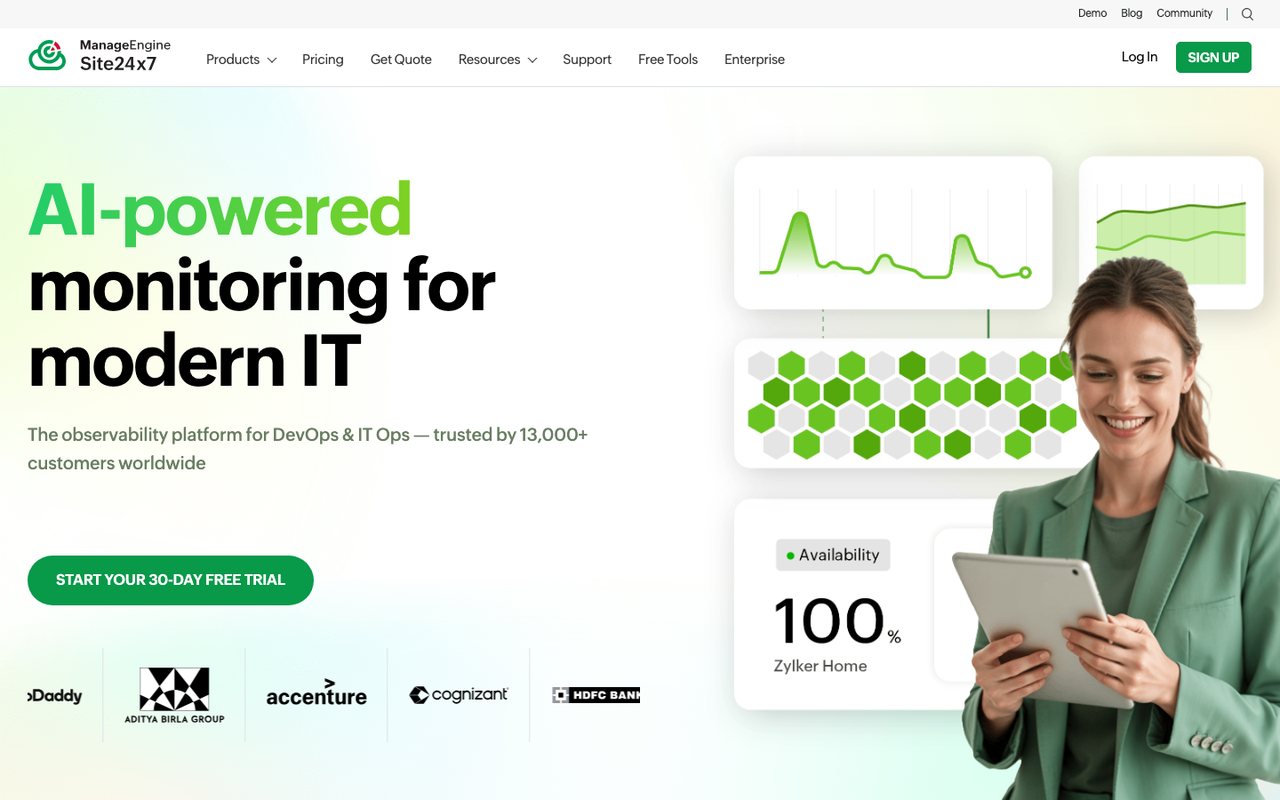 Site24x7 homepage, October 2026
