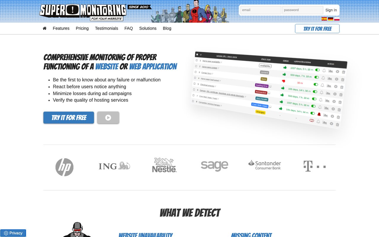 Super Monitoring homepage, October 2026