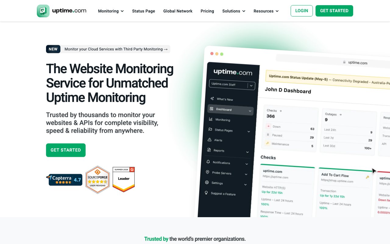 Uptime.com homepage, October 2026